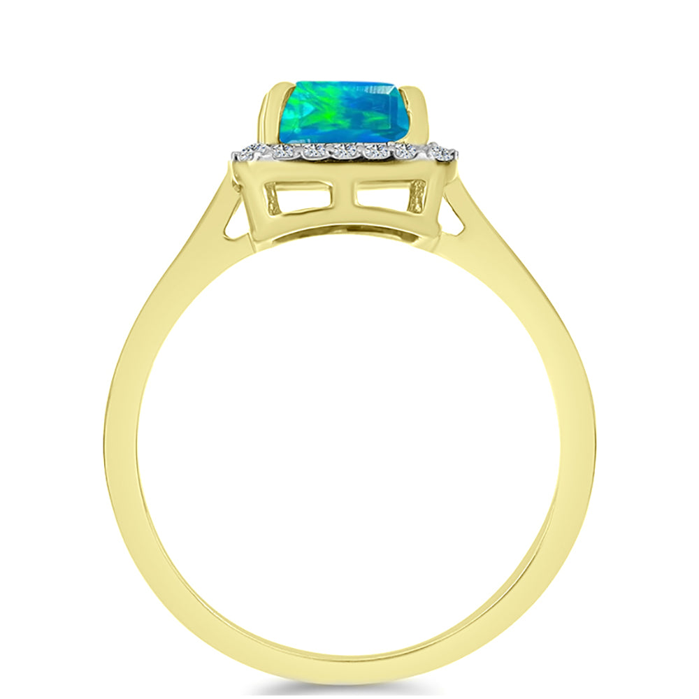 Inel din Argint 925 Placat cu Aur ( 2.37 grame ) cu Opal Albastru Etiopian Paraiba și Topaz Alb 1.06 Carate