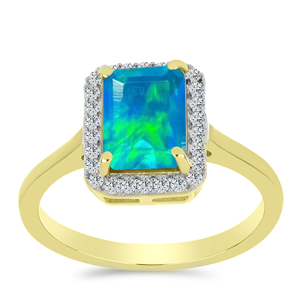Inel din Argint 925 Placat cu Aur ( 2.37 grame ) cu Opal Albastru Etiopian Paraiba și Topaz Alb 1.06 Carate 3 