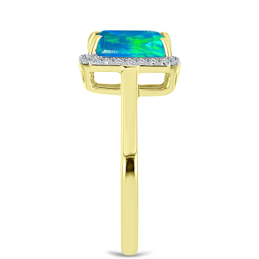 Inel din Argint 925 Placat cu Aur ( 2.37 grame ) cu Opal Albastru Etiopian Paraiba și Topaz Alb 1.06 Carate 4 