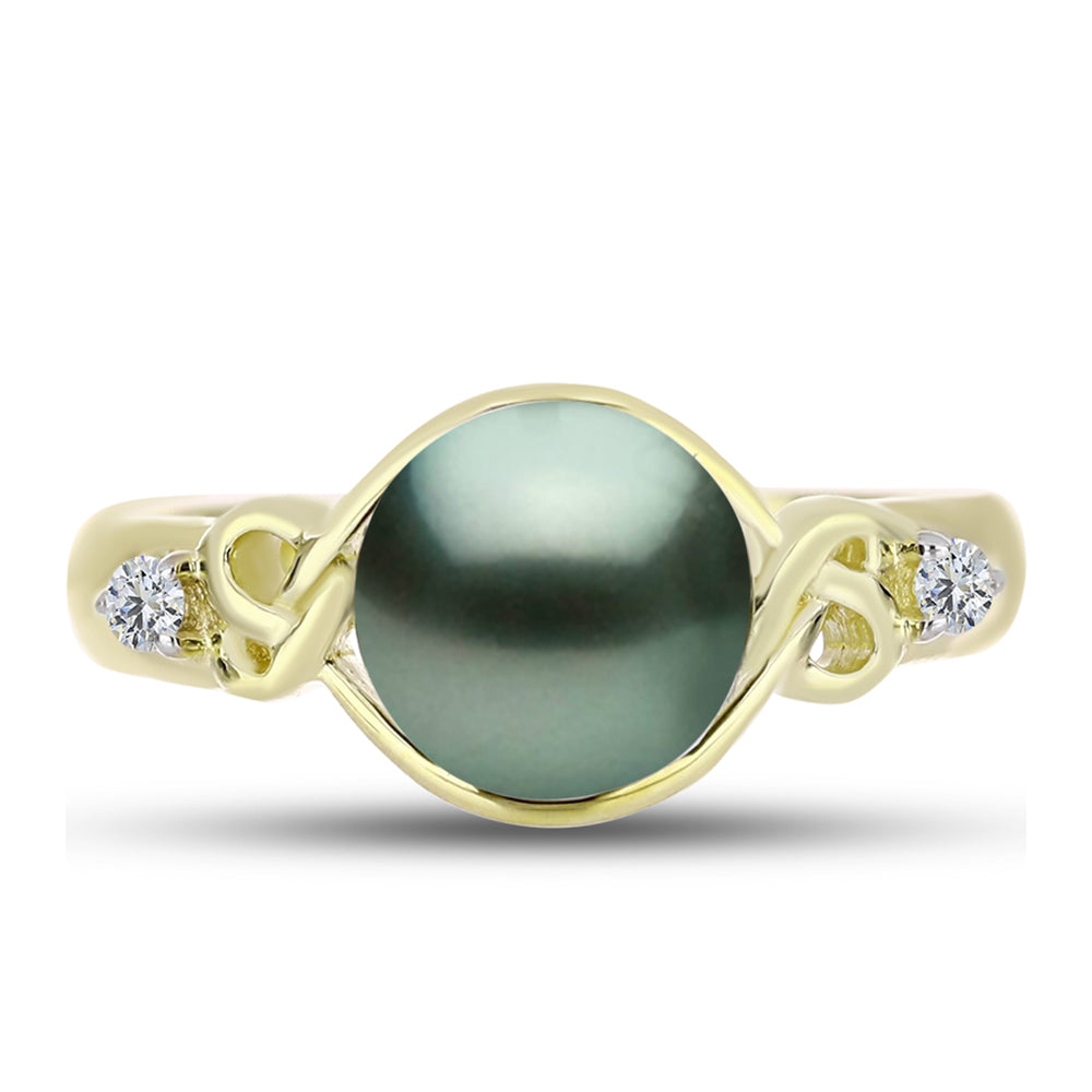 Inel din Argint 925 Placat cu Aur ( 2.86 grame ) cu Perlă De apă Dulce cu Efect "Verde Tahitian" și Topaz Alb 2.19 Carate