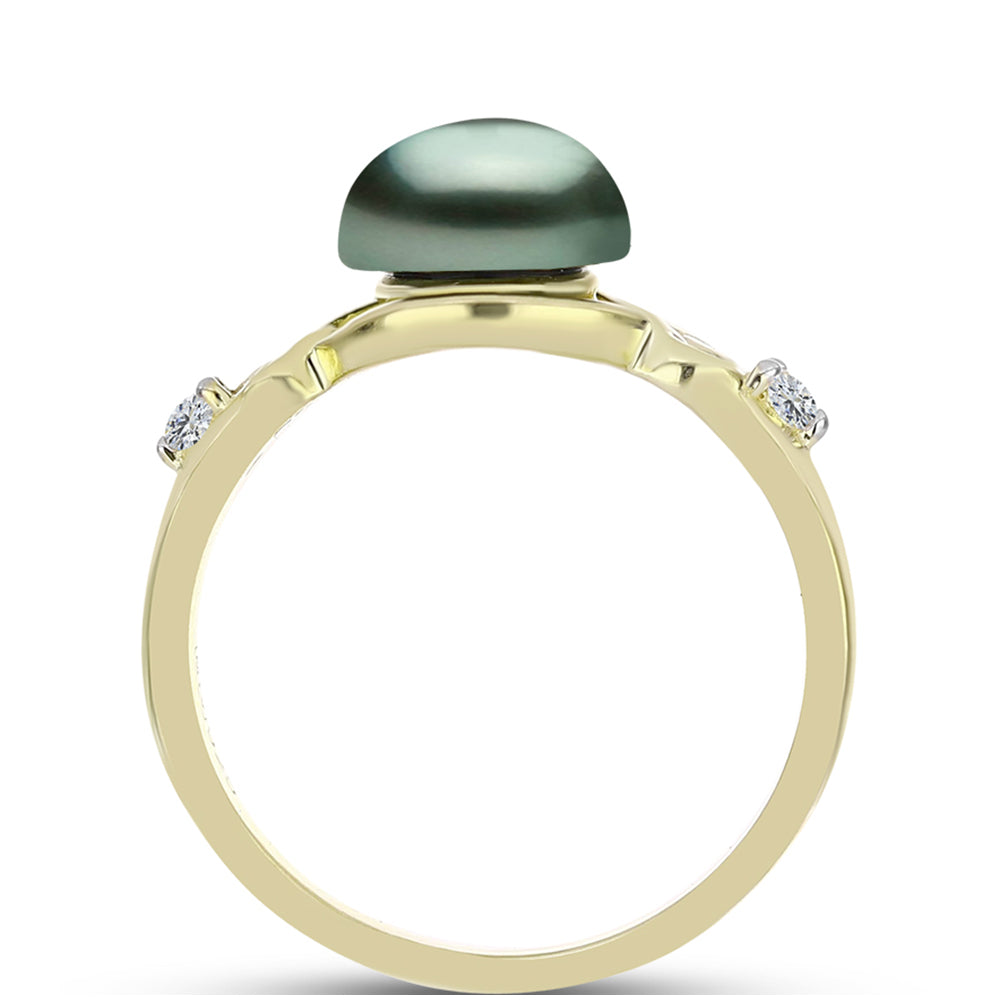 Inel din Argint 925 Placat cu Aur ( 2.86 grame ) cu Perlă De apă Dulce cu Efect "Verde Tahitian" și Topaz Alb 2.19 Carate 2 