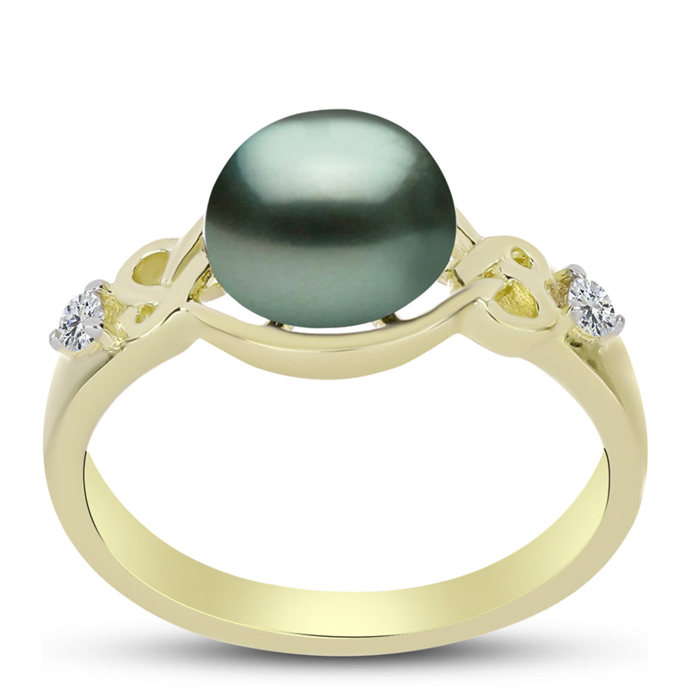 Inel din Argint 925 Placat cu Aur ( 2.86 grame ) cu Perlă De apă Dulce cu Efect "Verde Tahitian" și Topaz Alb 2.19 Carate 3 
