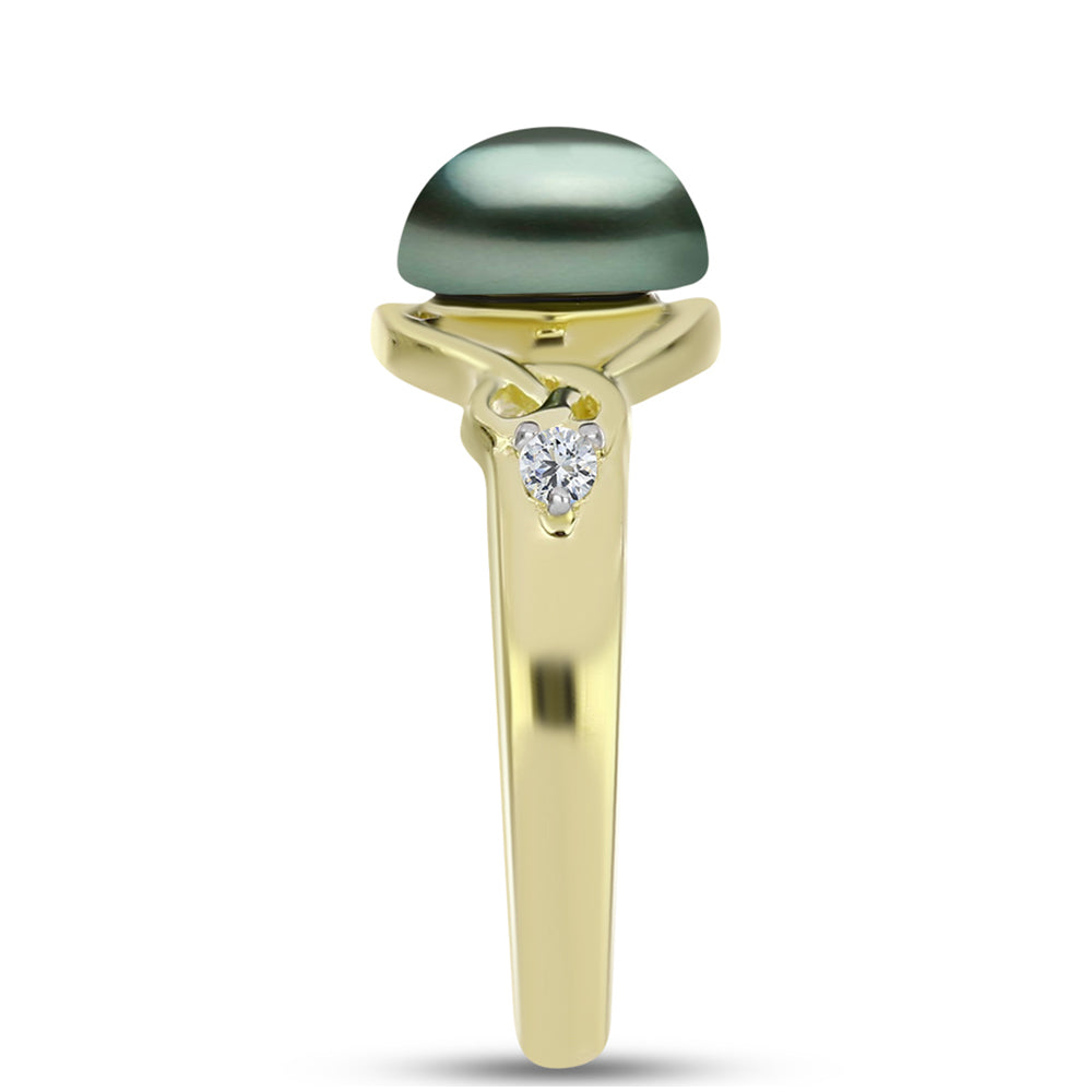 Inel din Argint 925 Placat cu Aur ( 2.86 grame ) cu Perlă De apă Dulce cu Efect "Verde Tahitian" și Topaz Alb 2.19 Carate 4 