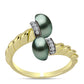 Inel din Argint 925 Placat cu Aur ( 3.91 grame ) cu Perlă De apă Dulce cu Efect "Verde Tahitian" și Topaz Alb 4.41 Carate