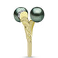 Inel din Argint 925 Placat cu Aur ( 3.91 grame ) cu Perlă De apă Dulce cu Efect "Verde Tahitian" și Topaz Alb 4.41 Carate