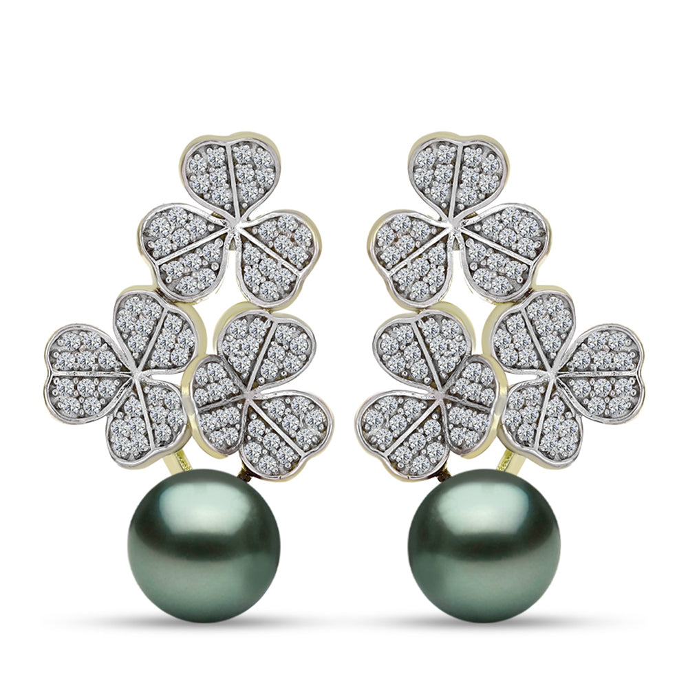 Cercei din Argint 925 Placat cu Aur ( 6.34 grame ) cu Perlă De apă Dulce cu Efect "Verde Tahitian" și Topaz Alb 5.25 Carate 1 