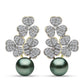Cercei din Argint 925 Placat cu Aur ( 6.34 grame ) cu Perlă De apă Dulce cu Efect "Verde Tahitian" și Topaz Alb 5.25 Carate