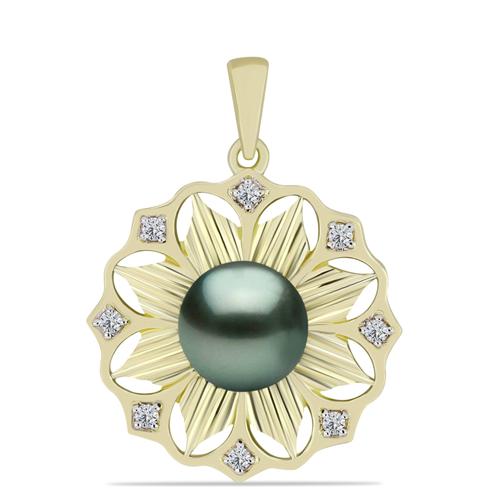 Pandantiv din Argint 925 Placat cu Aur ( 2.94 grame ) cu Perlă De apă Dulce cu Efect "Verde Tahitian" și Topaz Alb 2.33 Carate 1 