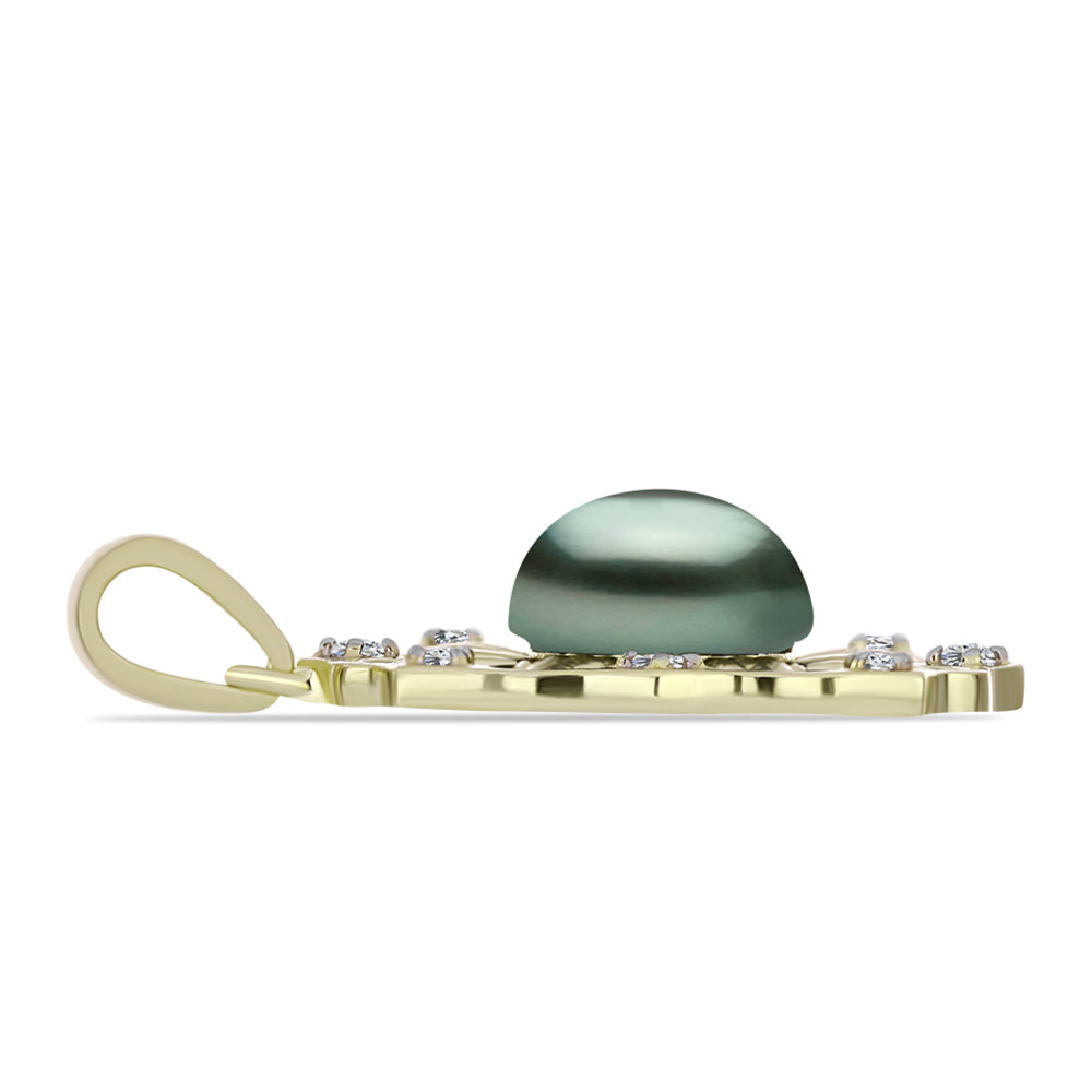 Pandantiv din Argint 925 Placat cu Aur ( 2.94 grame ) cu Perlă De apă Dulce cu Efect "Verde Tahitian" și Topaz Alb 2.33 Carate