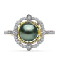 Inel din Argint 925 Placat cu Aur ( 3.82 grame ) cu Perlă De apă Dulce cu Efect "Verde Tahitian" și Topaz Alb 2.56 Carate