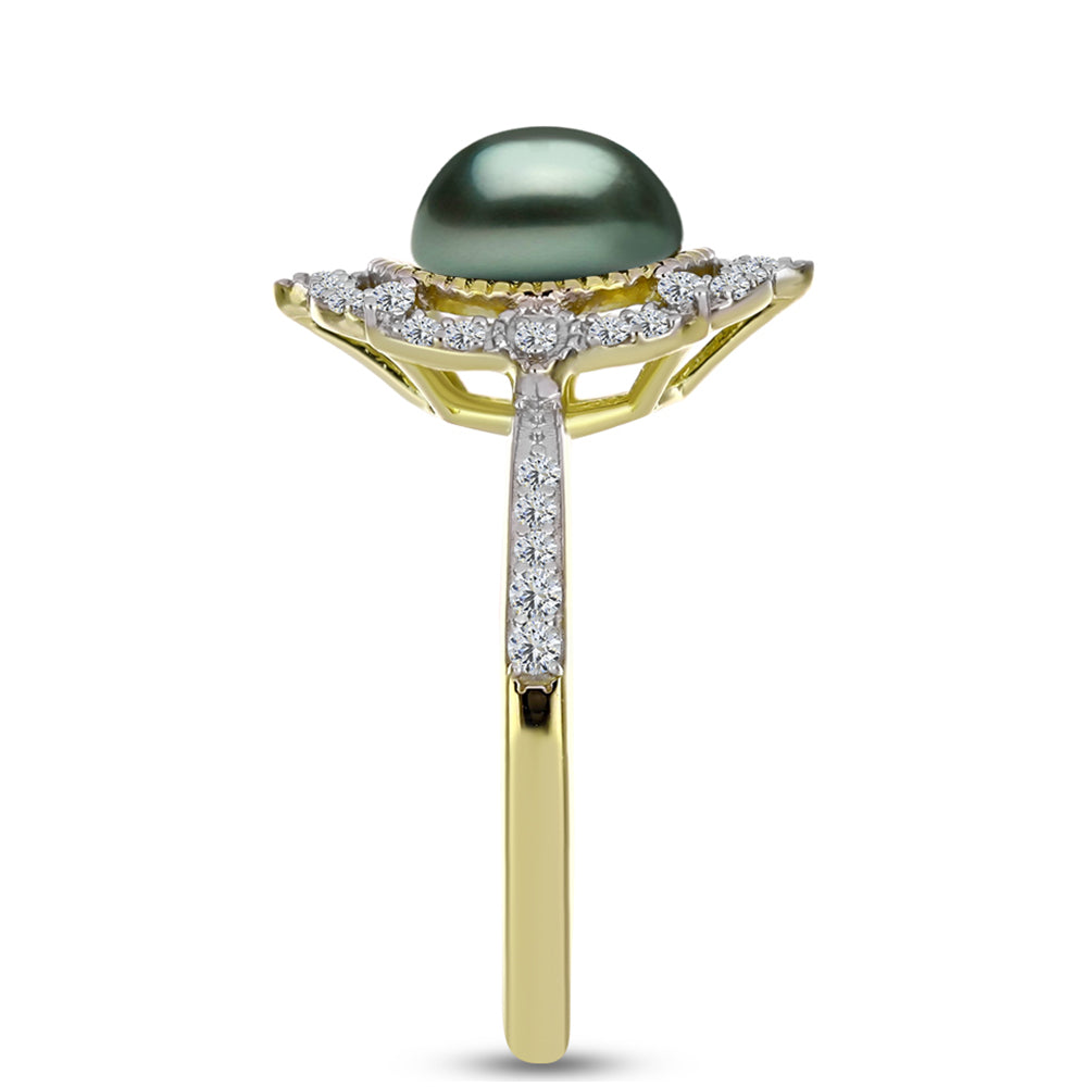 Inel din Argint 925 Placat cu Aur ( 3.82 grame ) cu Perlă De apă Dulce cu Efect "Verde Tahitian" și Topaz Alb 2.56 Carate 4 