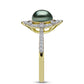 Inel din Argint 925 Placat cu Aur ( 3.82 grame ) cu Perlă De apă Dulce cu Efect "Verde Tahitian" și Topaz Alb 2.56 Carate