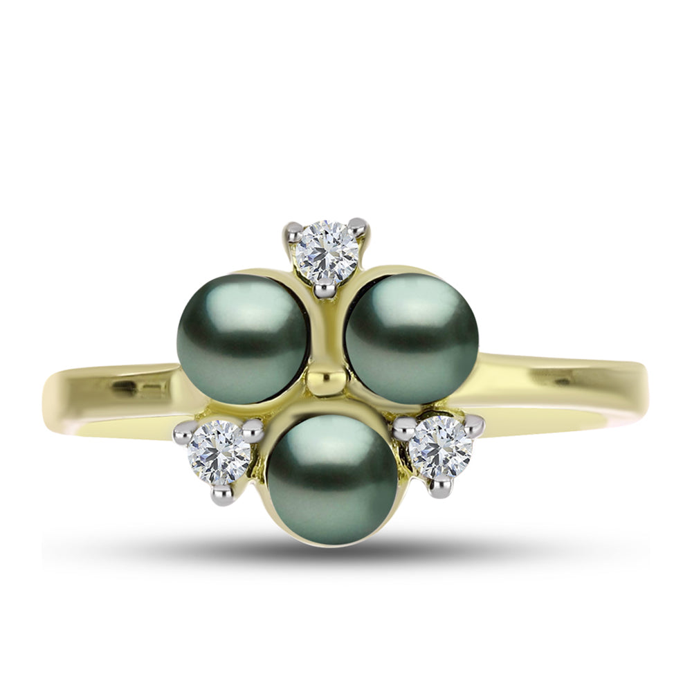 Inel din Argint 925 Placat cu Aur ( 2.43 grame ) cu Perlă De apă Dulce cu Efect "Verde Tahitian" și Topaz Alb 1.12 Carate