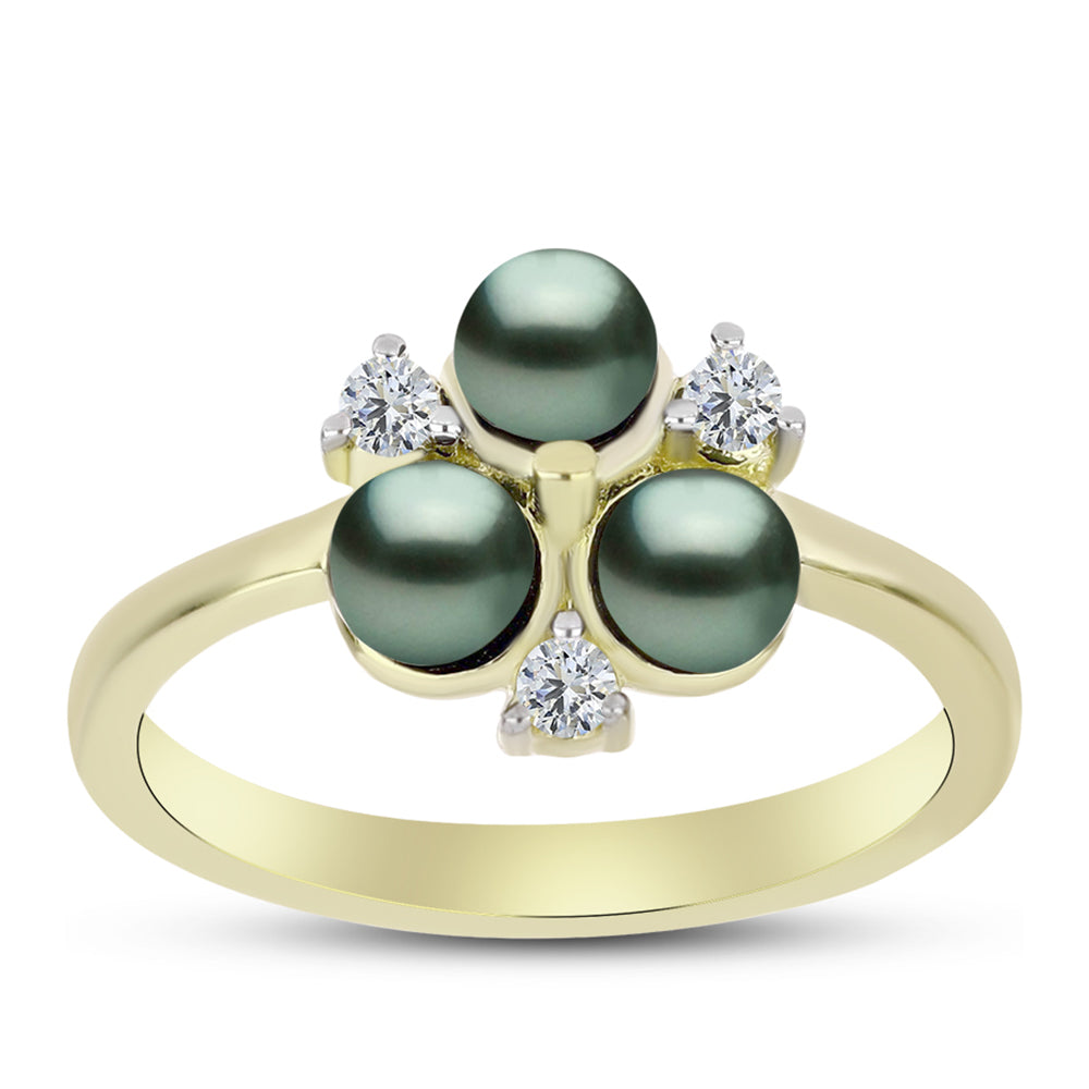 Inel din Argint 925 Placat cu Aur ( 2.43 grame ) cu Perlă De apă Dulce cu Efect "Verde Tahitian" și Topaz Alb 1.12 Carate