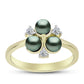 Inel din Argint 925 Placat cu Aur ( 2.43 grame ) cu Perlă De apă Dulce cu Efect "Verde Tahitian" și Topaz Alb 1.12 Carate