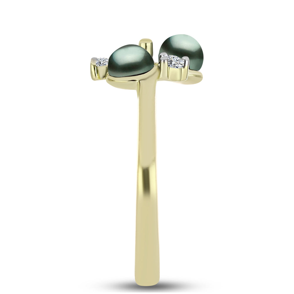 Inel din Argint 925 Placat cu Aur ( 2.43 grame ) cu Perlă De apă Dulce cu Efect "Verde Tahitian" și Topaz Alb 1.12 Carate