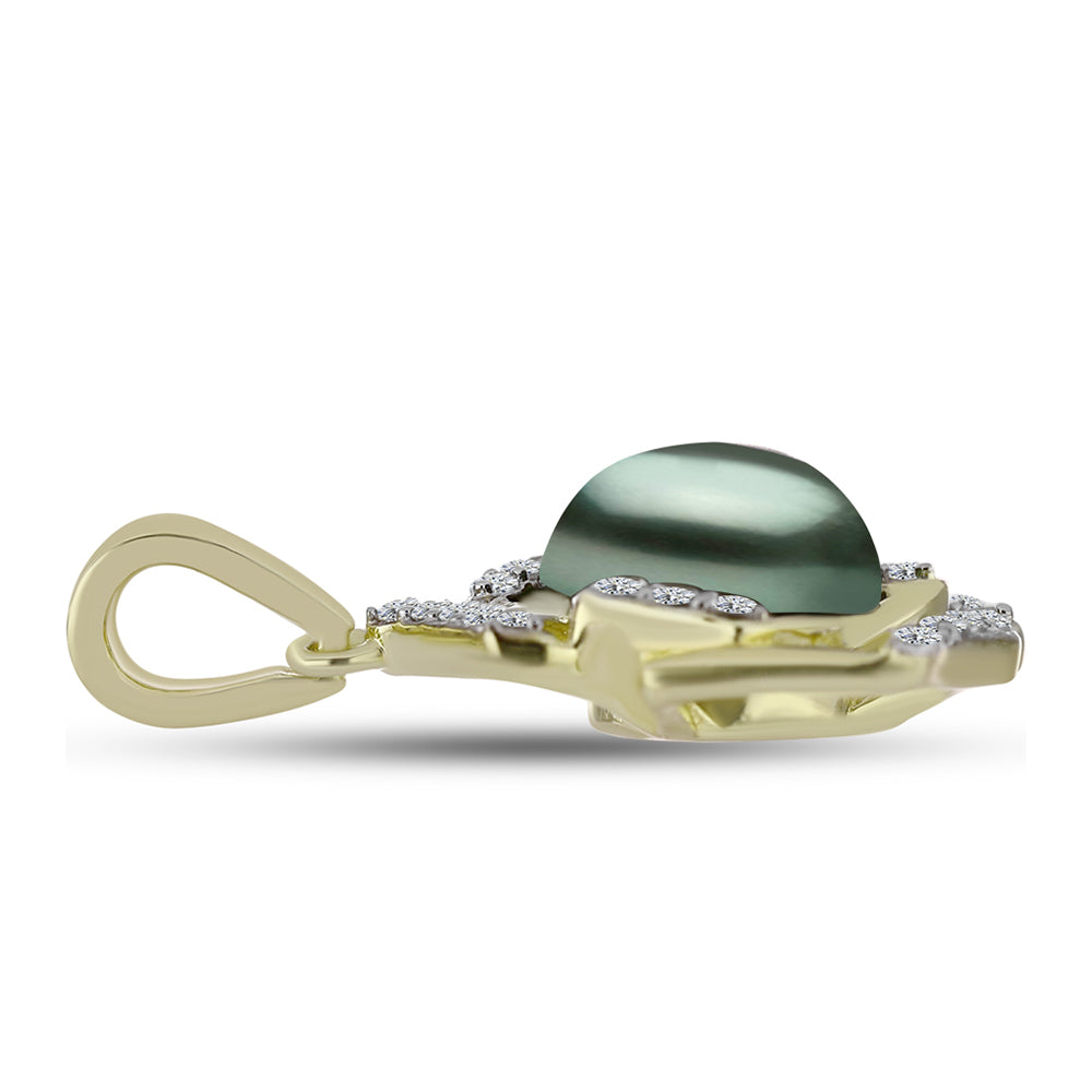Pandantiv din Argint 925 Placat cu Aur ( 2.3 grame ) cu Perlă De apă Dulce cu Efect "Verde Tahitian" și Topaz Alb 2.39 Carate 2 