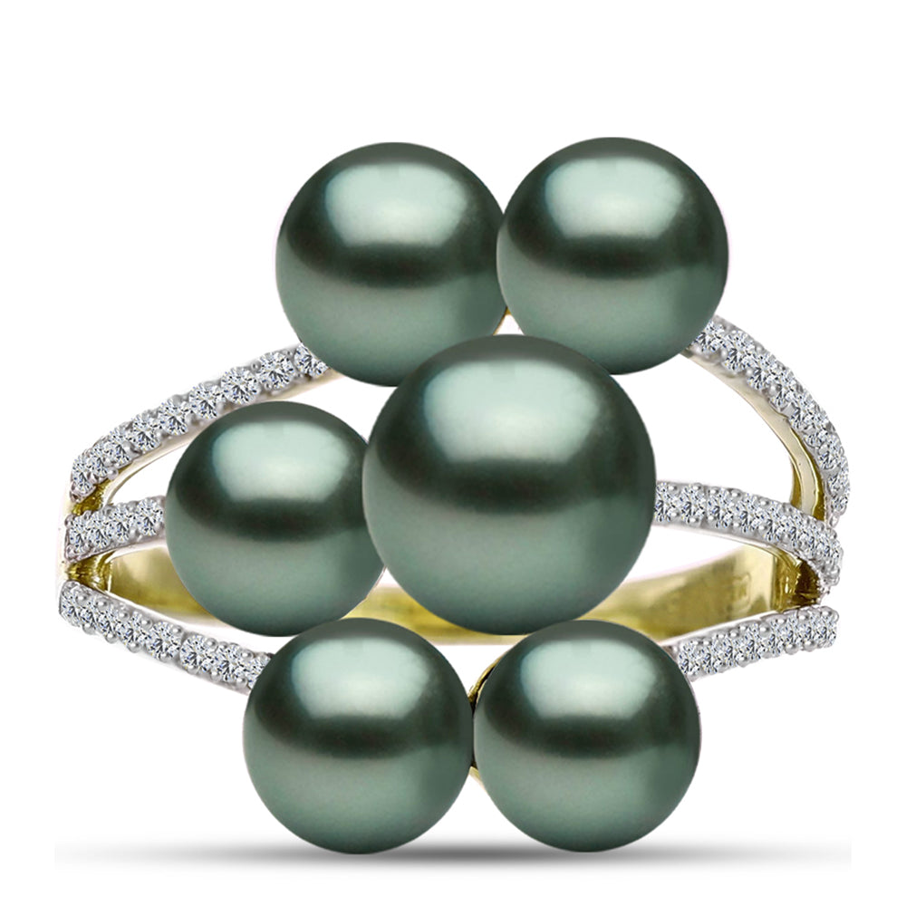 Inel din Argint 925 Placat cu Aur ( 4.91 grame ) cu Perlă De apă Dulce cu Efect "Verde Tahitian" și Topaz Alb 8.9 Carate 1 
