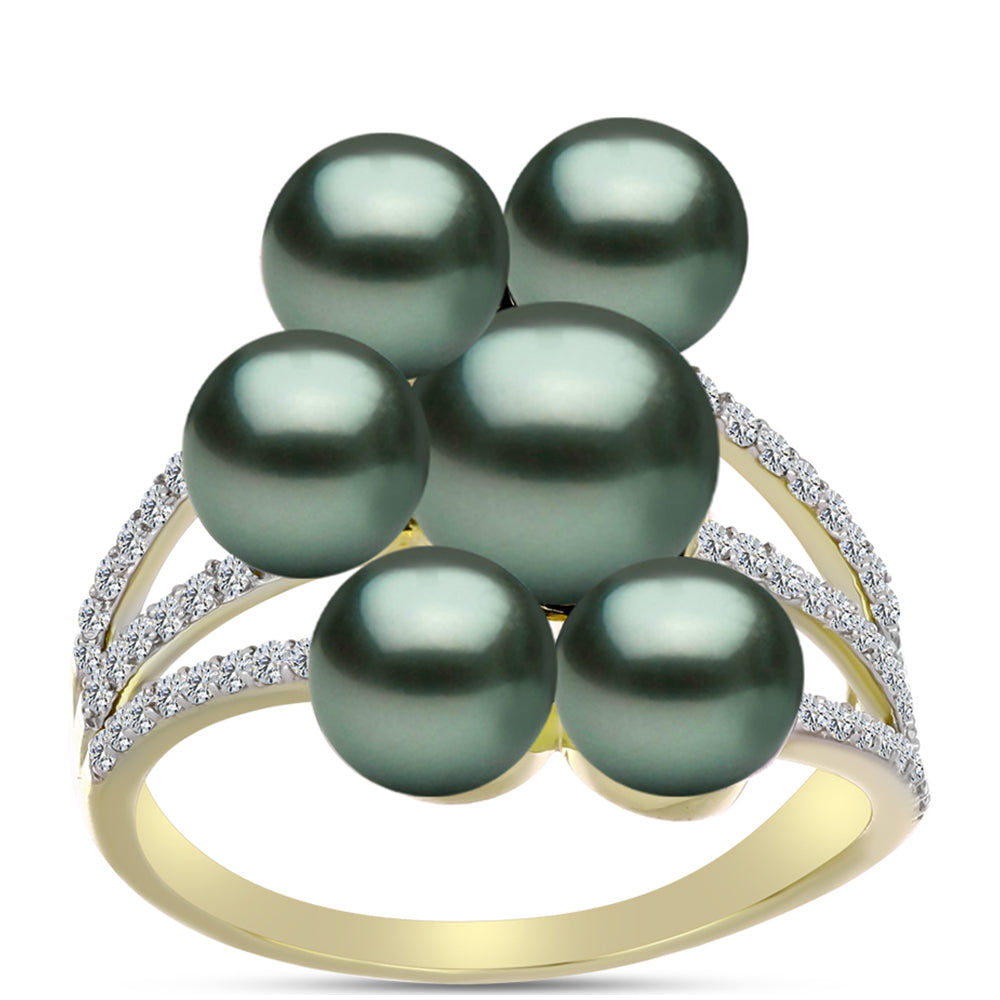 Inel din Argint 925 Placat cu Aur ( 4.91 grame ) cu Perlă De apă Dulce cu Efect "Verde Tahitian" și Topaz Alb 8.9 Carate 3 