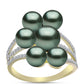 Inel din Argint 925 Placat cu Aur ( 4.91 grame ) cu Perlă De apă Dulce cu Efect "Verde Tahitian" și Topaz Alb 8.9 Carate