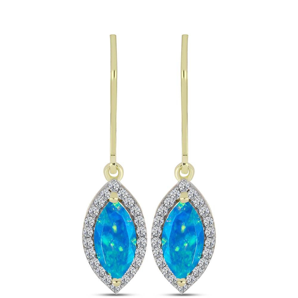 Cercei din Argint 925 Placat cu Aur ( 2.3 grame ) cu Opal Albastru Etiopian Paraiba și Topaz Alb 1.53 Carate