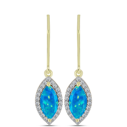 Cercei din Argint 925 Placat cu Aur ( 2.3 grame ) cu Opal Albastru Etiopian Paraiba și Topaz Alb 1.53 Carate