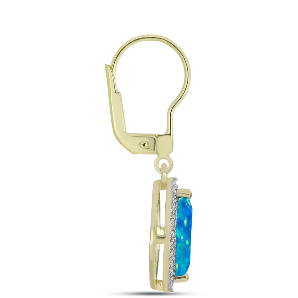 Cercei din Argint 925 Placat cu Aur ( 2.3 grame ) cu Opal Albastru Etiopian Paraiba și Topaz Alb 1.53 Carate