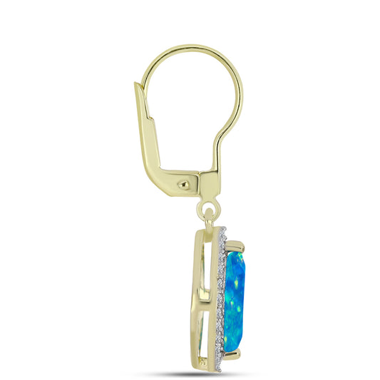 Cercei din Argint 925 Placat cu Aur ( 2.3 grame ) cu Opal Albastru Etiopian Paraiba și Topaz Alb 1.53 Carate
