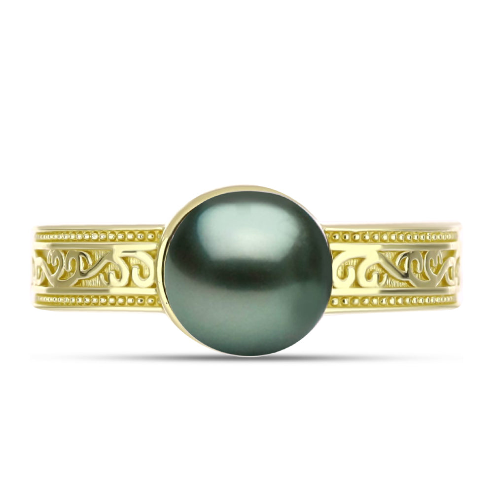 Inel din Argint 925 Placat cu Aur ( 3.51 grame ) cu Perlă De apă Dulce cu Efect "Verde Tahitian" 2.13 Carate