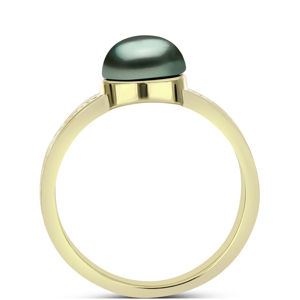 Inel din Argint 925 Placat cu Aur ( 3.51 grame ) cu Perlă De apă Dulce cu Efect "Verde Tahitian" 2.13 Carate 2 