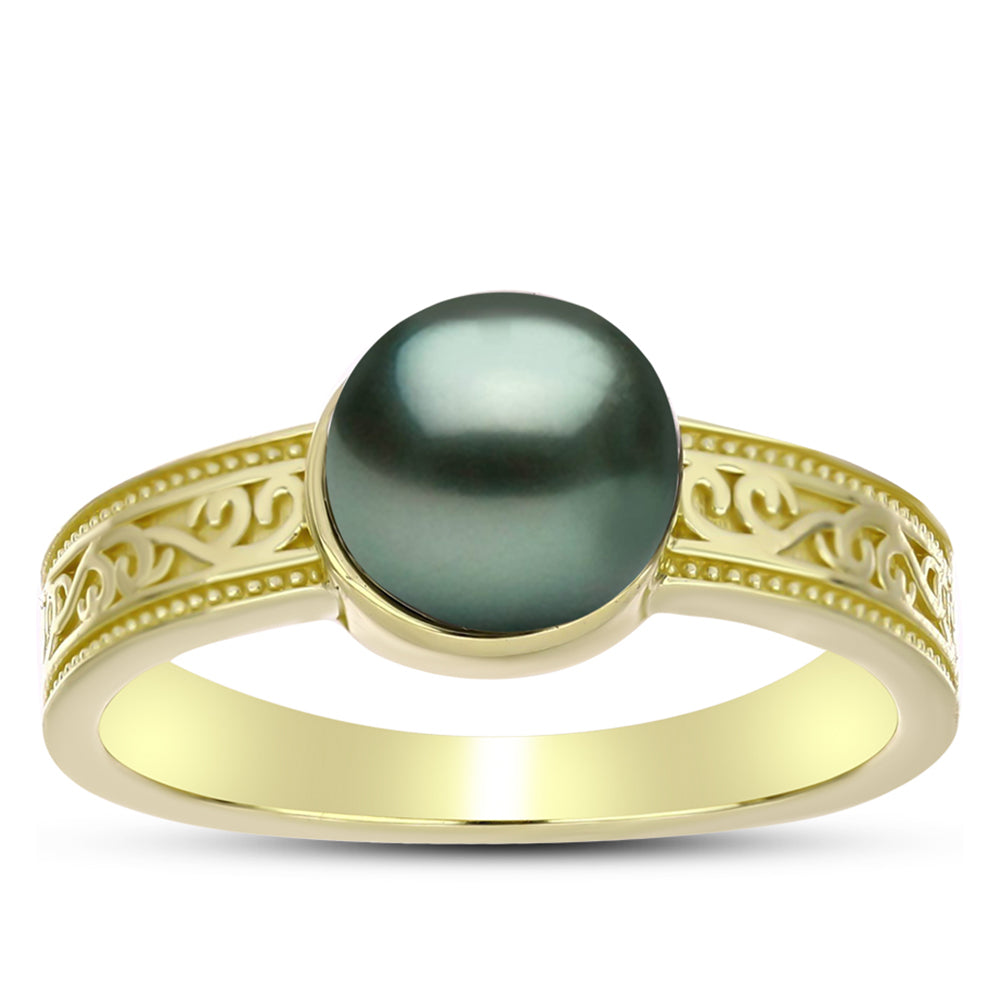 Inel din Argint 925 Placat cu Aur ( 3.51 grame ) cu Perlă De apă Dulce cu Efect "Verde Tahitian" 2.13 Carate 3 