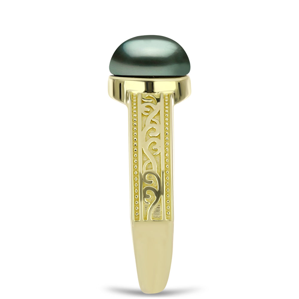 Inel din Argint 925 Placat cu Aur ( 3.51 grame ) cu Perlă De apă Dulce cu Efect "Verde Tahitian" 2.13 Carate