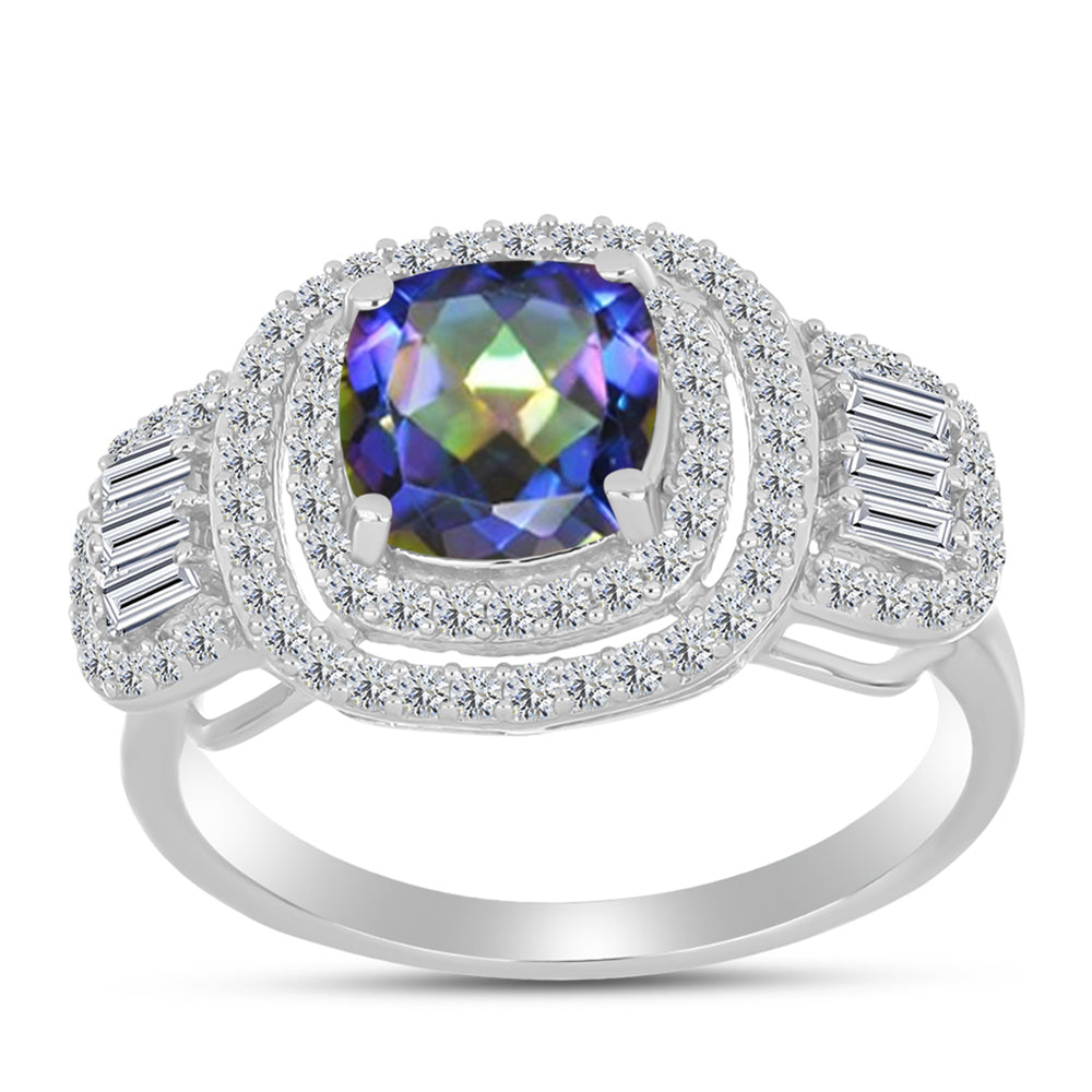 Inel din Argint 925 ( 4.06 grame ) cu Topaz Mistic și Zircon Alb 3.18 Carate 3 