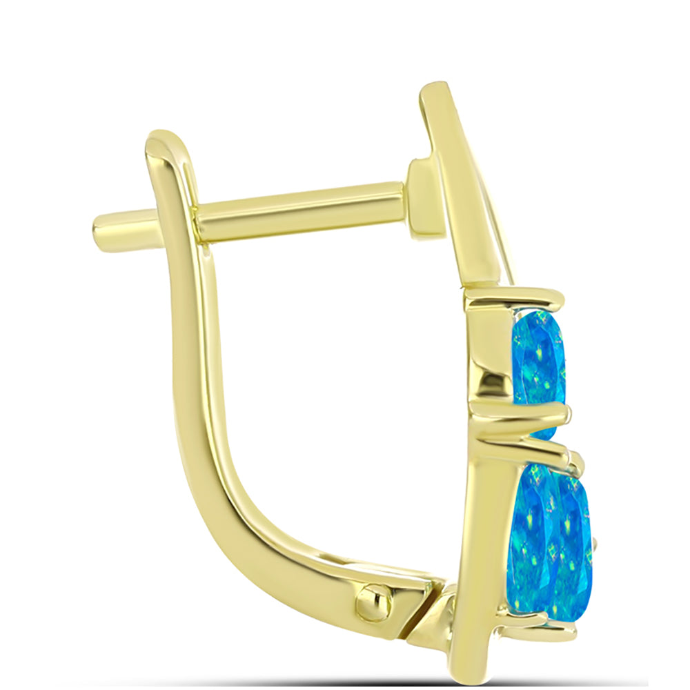 Cercei din Argint 925 Placat cu Aur ( 3.68 grame ) cu Opal Albastru Etiopian Paraiba 0.97 Carate 2 