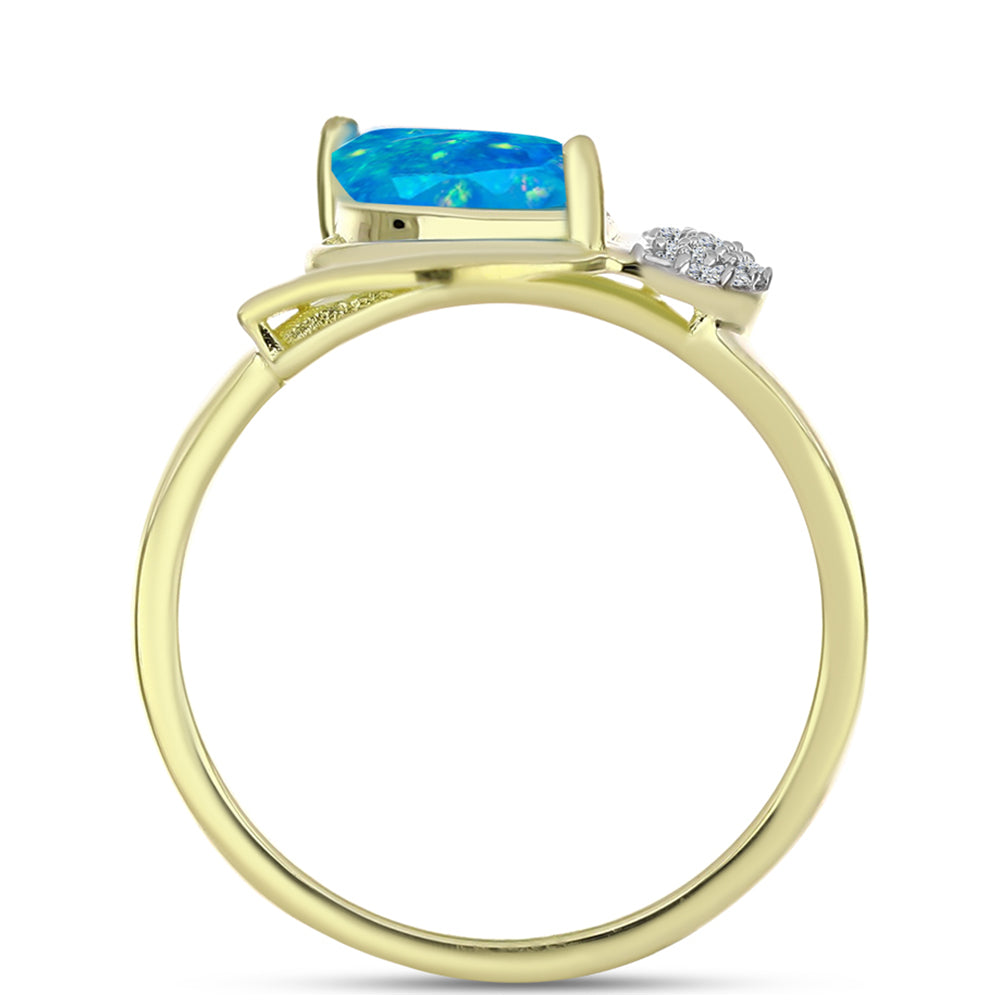 Inel din Argint 925 Placat cu Aur ( 2.54 grame ) cu Opal Albastru Etiopian Paraiba și Topaz Alb 0.75 Carate 2 