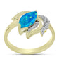 Inel din Argint 925 Placat cu Aur ( 2.54 grame ) cu Opal Albastru Etiopian Paraiba și Topaz Alb 0.75 Carate