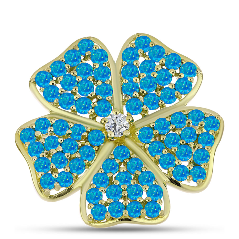 Inel din Argint 925 Placat cu Aur ( 6.57 grame ) cu Opal Albastru Etiopian Paraiba și Topaz Alb 1.63 Carate 1 