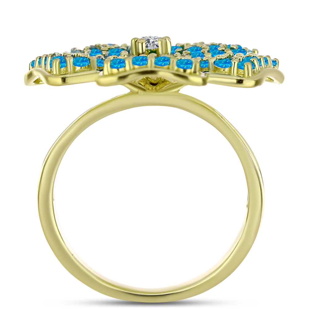 Inel din Argint 925 Placat cu Aur ( 6.57 grame ) cu Opal Albastru Etiopian Paraiba și Topaz Alb 1.63 Carate 2 