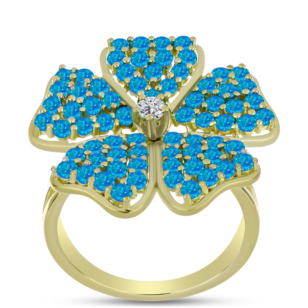 Inel din Argint 925 Placat cu Aur ( 6.57 grame ) cu Opal Albastru Etiopian Paraiba și Topaz Alb 1.63 Carate 3 