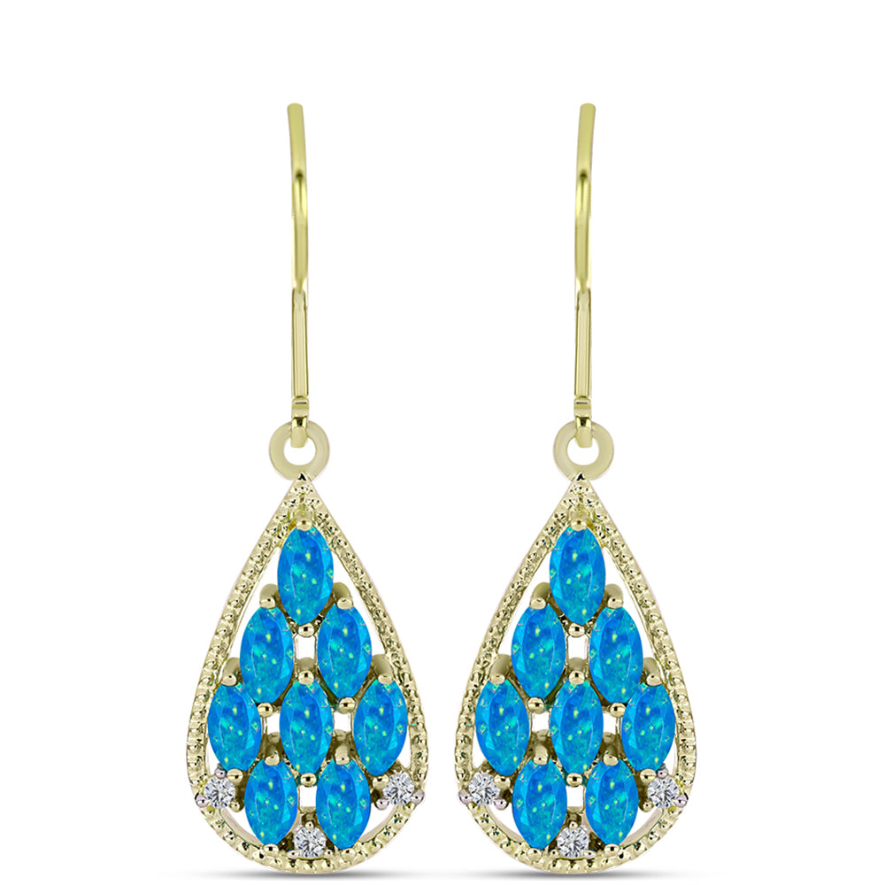 Cercei din Argint 925 Placat cu Aur ( 3.61 grame ) cu Opal Albastru Etiopian Paraiba și Topaz Alb 1.58 Carate 1 