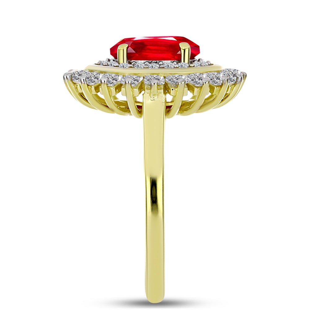 Inel din Argint 925 Placat cu Aur ( 4.44 grame ) cu Agat Roșu și Topaz Alb 2.7 Carate