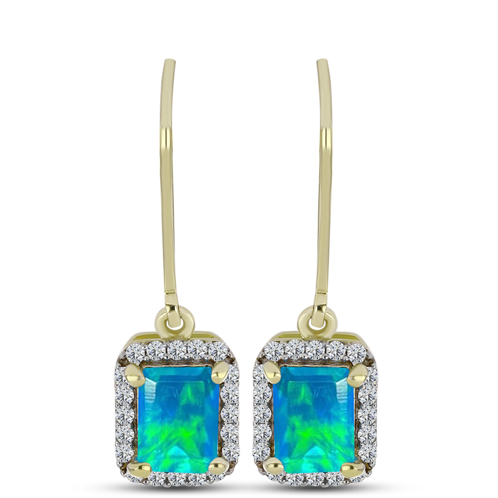 Cercei din Argint 925 Placat cu Aur ( 2.4 grame ) cu Opal Albastru Etiopian Paraiba și Topaz Alb 1.52 Carate
