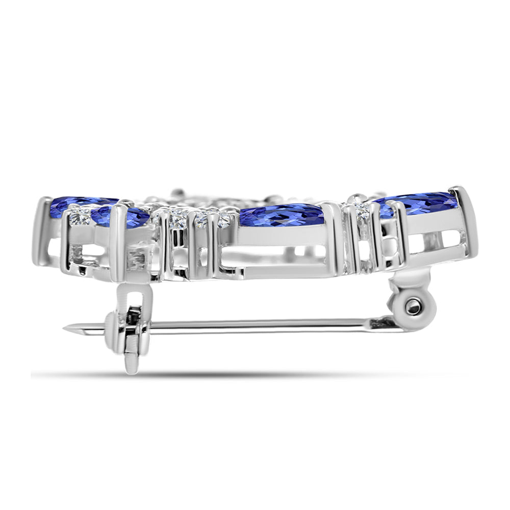Broşă din Argint 925 ( 4.84 grame ) cu Tanzanit și Topaz Alb 3.4 Carate 2 