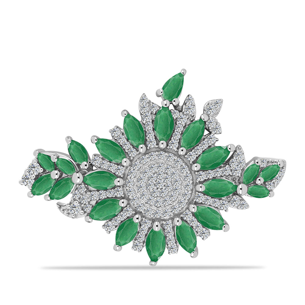 Broşă din Argint 925 ( 8.06 grame ) cu Smarald Brazilian și Topaz Alb 5.18 Carate 1 