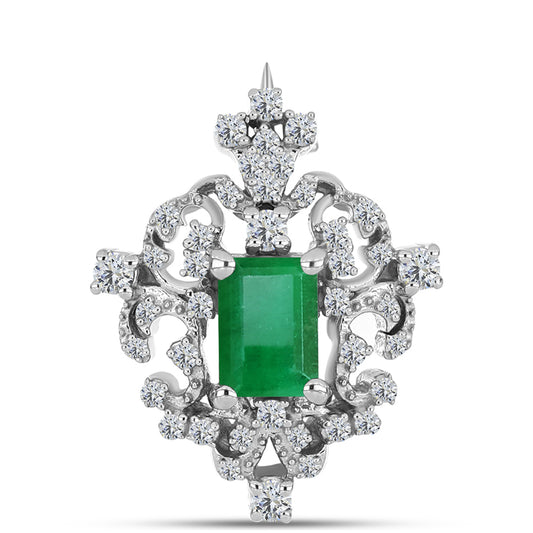 Broşă din Argint 925 ( 2.99 grame ) cu Smarald Brazilian și Topaz Alb 1.53 Carate