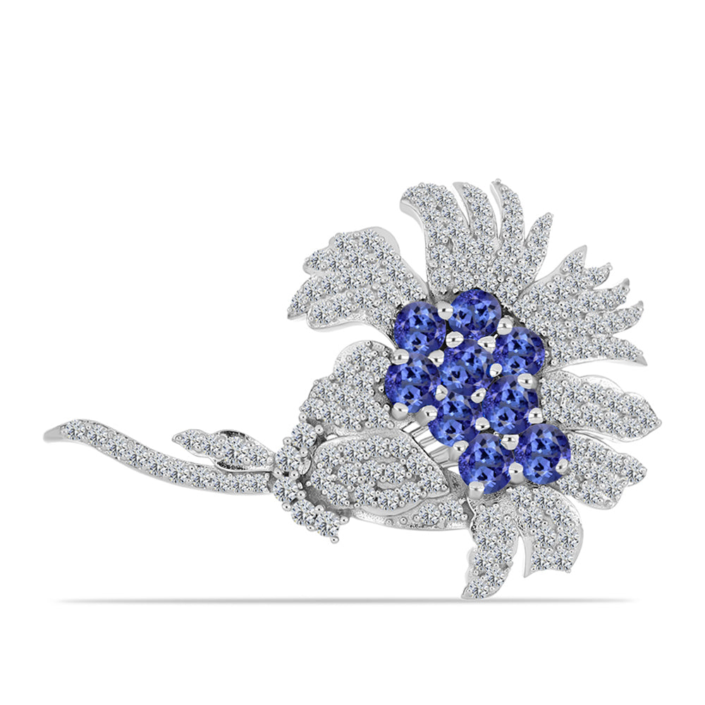 Broşă din Argint 925 ( 6.25 grame ) cu Tanzanit și Topaz Alb 2.33 Carate