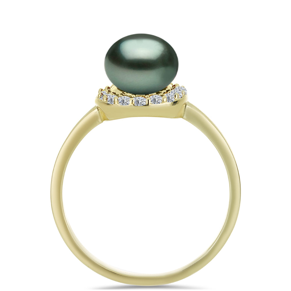 Inel din Argint 925 Placat cu Aur ( 2.57 grame ) cu Perlă De apă Dulce cu Efect "Verde Tahitian" și Topaz Alb 2.46 Carate