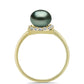 Inel din Argint 925 Placat cu Aur ( 2.57 grame ) cu Perlă De apă Dulce cu Efect "Verde Tahitian" și Topaz Alb 2.46 Carate