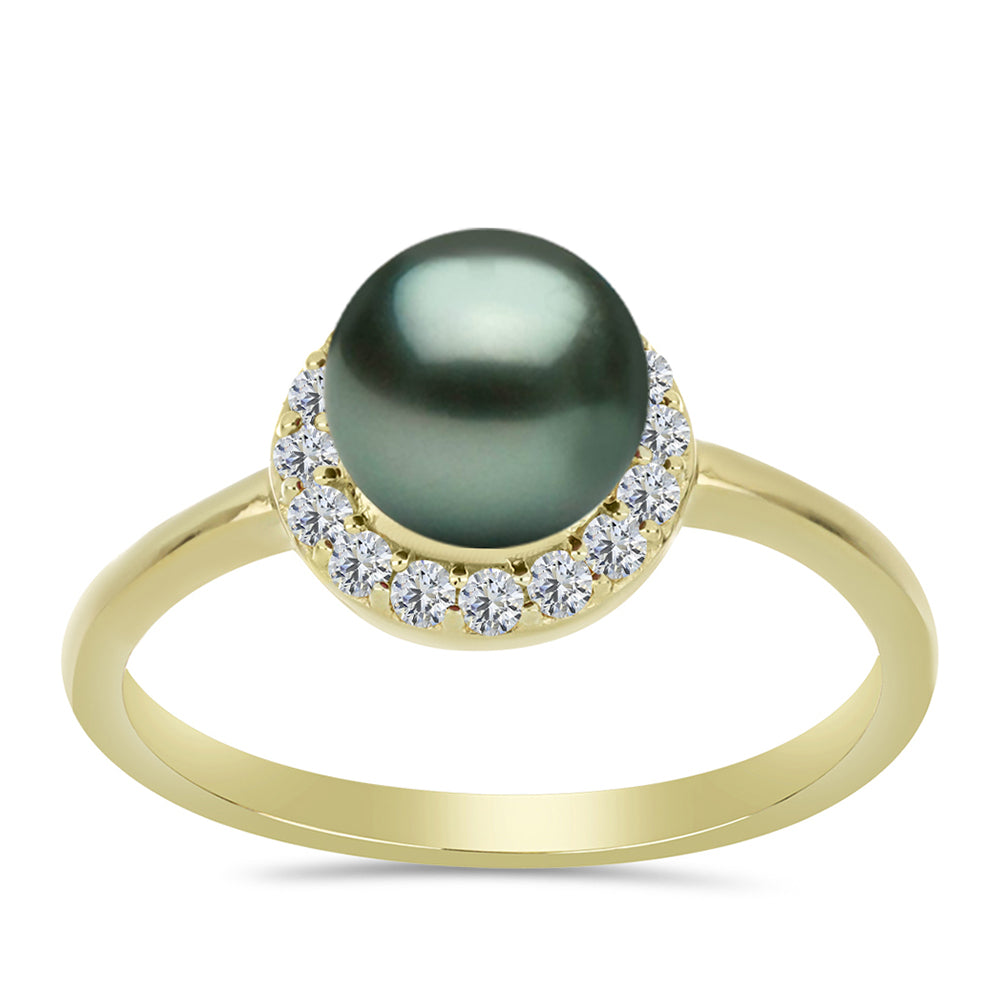 Inel din Argint 925 Placat cu Aur ( 2.57 grame ) cu Perlă De apă Dulce cu Efect "Verde Tahitian" și Topaz Alb 2.46 Carate 3 