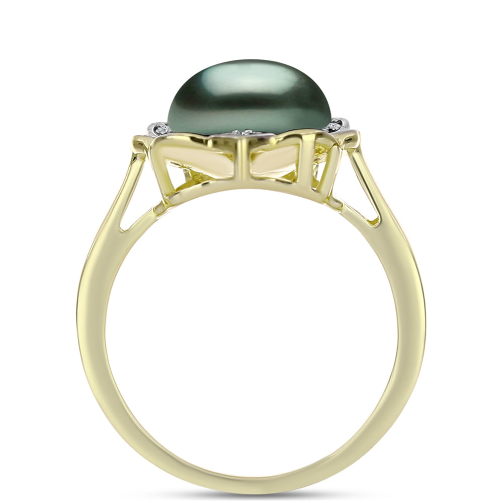 Inel din Argint 925 Placat cu Aur ( 4 grame ) cu Perlă De apă Dulce cu Efect "Verde Tahitian" și Topaz Alb 3.92 Carate